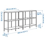 VITTSJÖ Storage combination, black-brown/glass, 200x36x93 cm