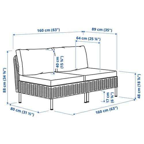 VITTSKÄR 2-seat modular sofa, outdoor plastic rattan dark grey/Frösön/Duvholmen beige