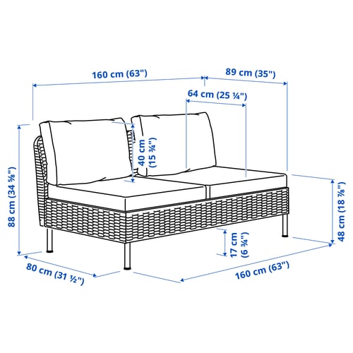 VITTSKÄR 2-seat sofa, outdoor plastic rattan dark grey/Frösön/Duvholmen beige
