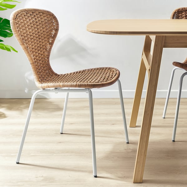 VOXLÖV / ÄLVSTA Table and 4 chairs, light bamboo/rattan white, 180x90 cm