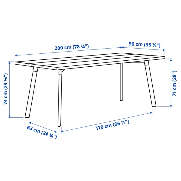 YPPERLIG / ODGER Table and 4 chairs, ash/anthracite, 200x90 cm