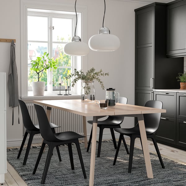 YPPERLIG / ODGER Table and 4 chairs, ash/anthracite, 200x90 cm