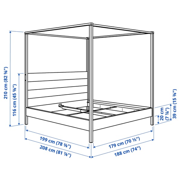 YTTERVÅG fourposter bed frame, black/wood, 180x200 cm IKEA