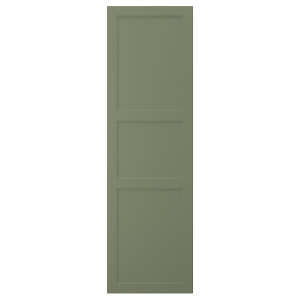 Ușă AXSTAD în verde cu panou inserat gri-verde, design dreptunghiular și minimalist, realizată din plăci de fibre cu folie de melamină și plastic.