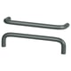 Mânere metalice gri închis, design neted, curbat, ideal pentru dulapuri sau sertare, aspect modern.