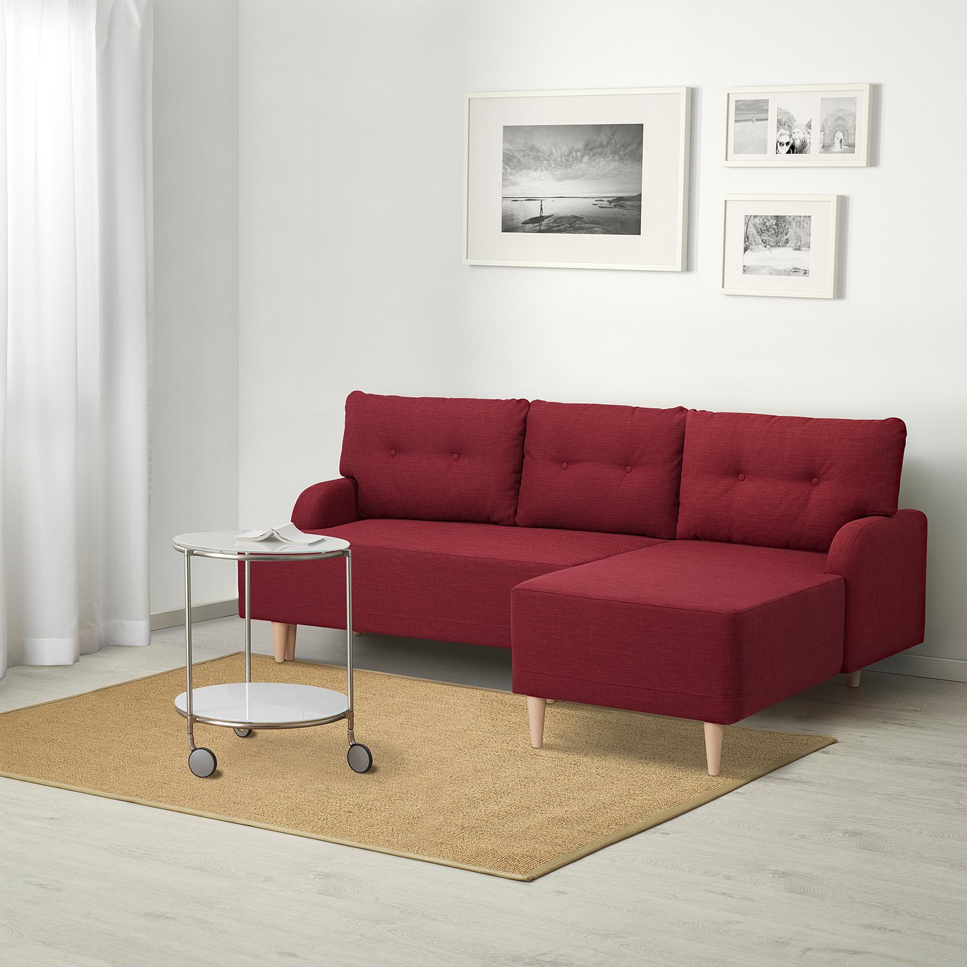 Bastubo Canapea Extensibilă 3 Locuri Cu Sezlong Dreapta Rosu Inchis Ikea