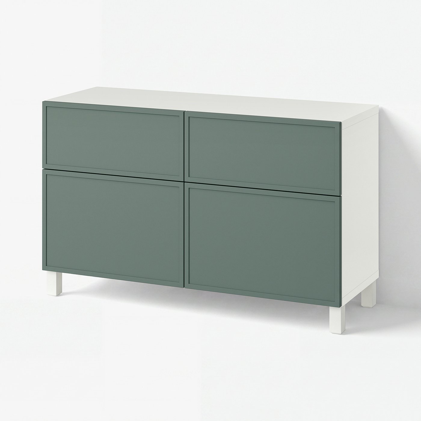 BESTÅ Ansamblu depozitare cu uși/sertare, Krukmakare gri închis-verde/Stubbarp alb, 120x42x74 cm