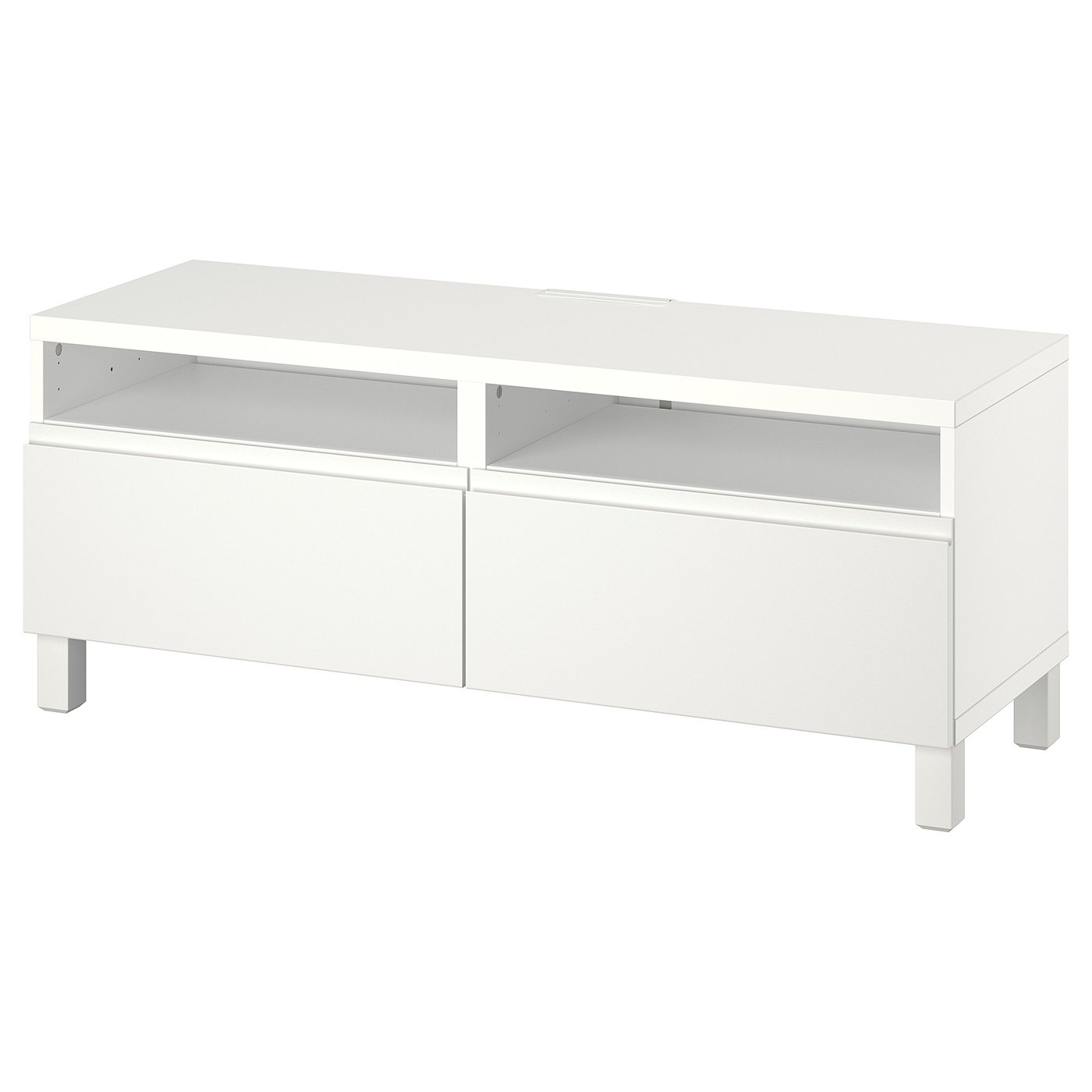 BESTÅ Comodă TV cu sertare, alb/Västerviken/Stubbarp alb, 120x42x48 cm
