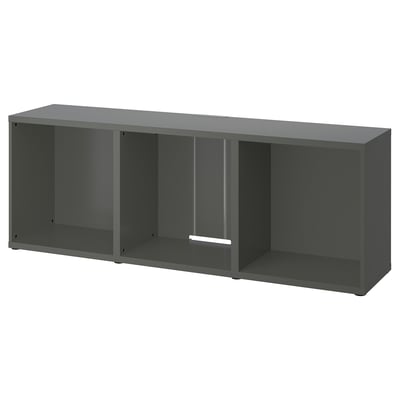 Bancă tv BESTÅ gri, dreptunghiulară, rafturi deschise, design robust.