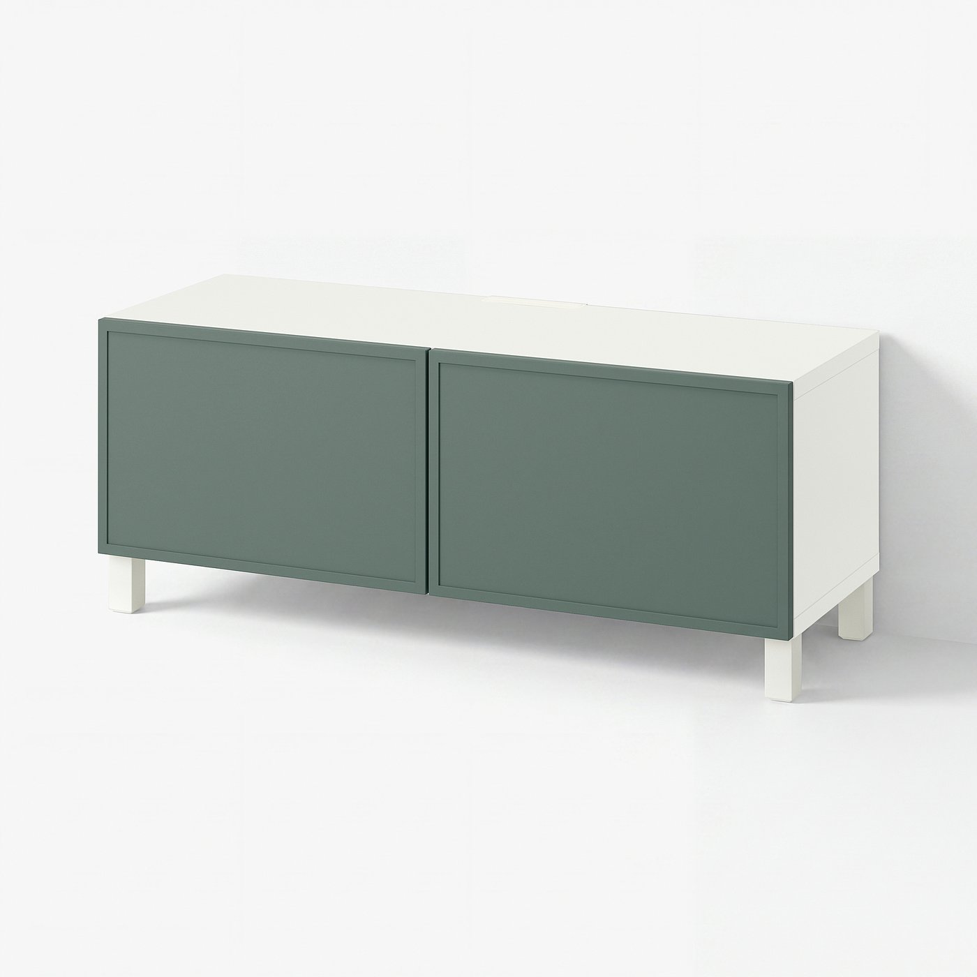 BESTÅ Comodă TV+uşi, alb/Krukmakare gri închis-verde, 120x42x48 cm