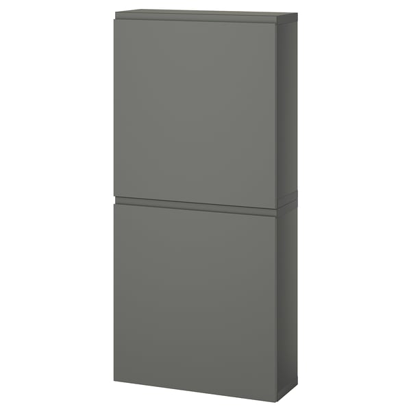 O unitate de depozitare verticală gri numită BESTÅ, cu un design modern și elegant, cu două uși de dulap închise.