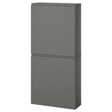 O unitate de depozitare verticală gri numită BESTÅ, cu un design modern și elegant, cu două uși de dulap închise.