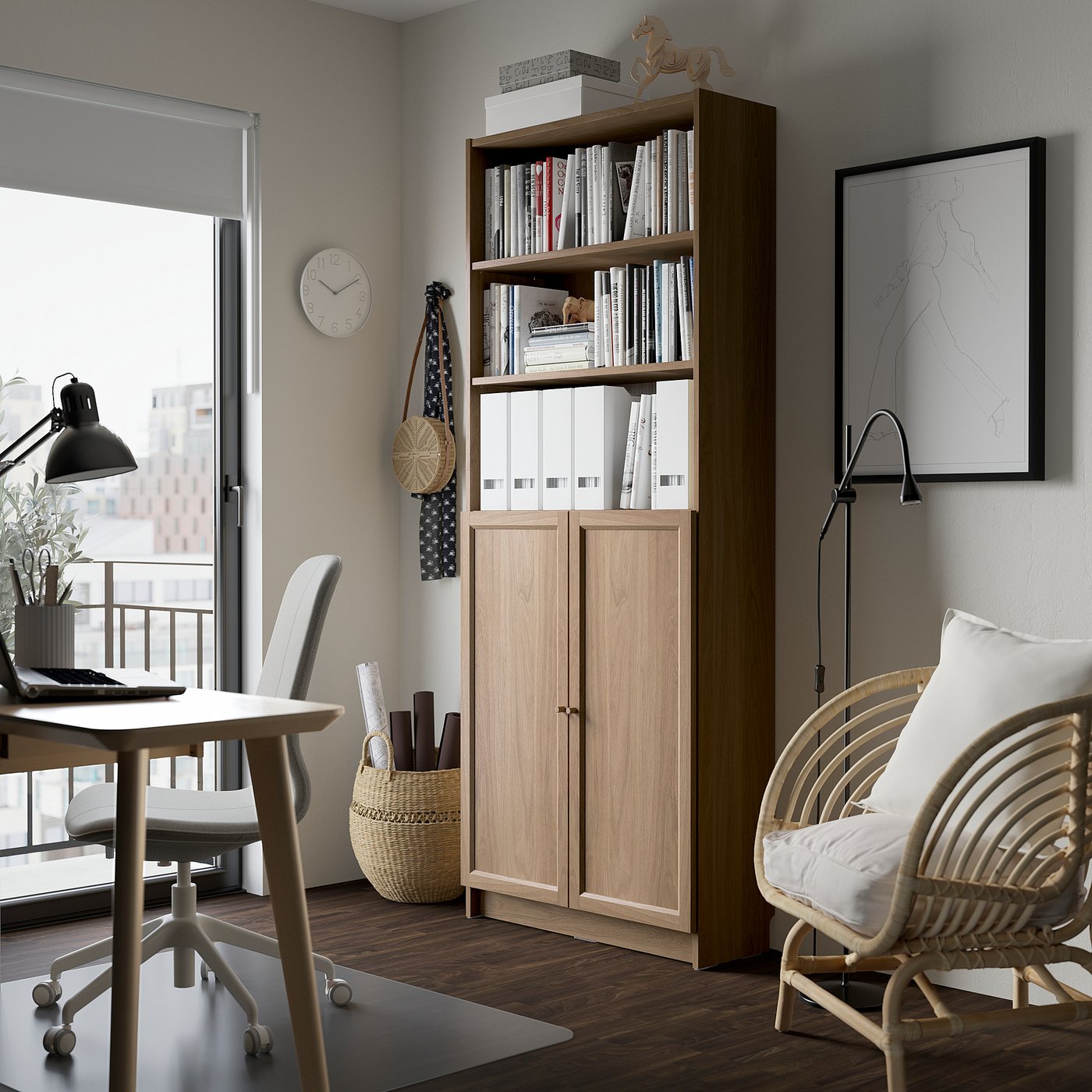 【Ikea】Billy Bookcase BILLY / OXBERG bibliotecă+uşi, aspect stejar, 80x30x202 cm - IKEA