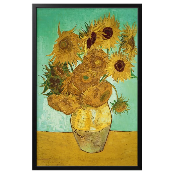Floarea-soarelui Van Gogh în galben și verde, înrămată în negru.