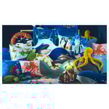 Lampă caracatiță, BLÅVINGAD, galbenă, moale, cu 8 brațe, drăgălaș, cap strălucitor în întuneric, material reciclat.