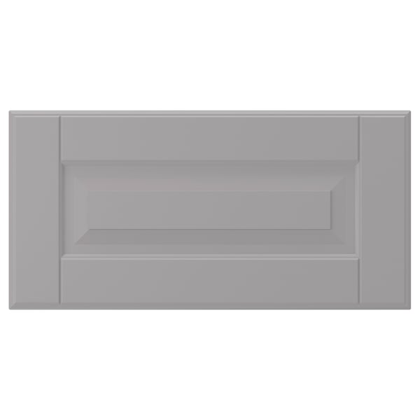 Sertarul BODBYN este gri cu panouri teșite, formă dreptunghiulară și finisaj lăcuit neted.