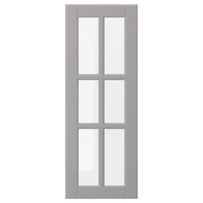 O ușă BODBYN în gri moale cu panouri teșite, cu un design clasic cu un finisaj neted, lăcuit.