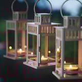 BORRBY Felinar lumânare pastilă, interior/exterior alb, 20 cm