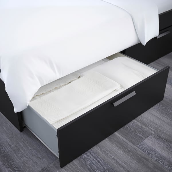 Brimnes Cadru Pat Cu Depozitare Èi TÄblie Negru 140x200 Cm Ikea