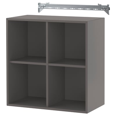 Raft cubic gri EKET cu 4 compartimente și șină de agățat.