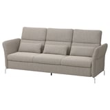 Canapea modernă din material textil gri cu tetiere și cotiere reglabile.