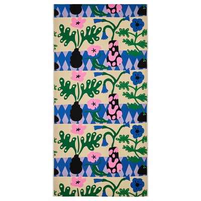 Țesătură din bumbac FJÄLLDRABA, bej cu model floral colorat, dreptunghiular, design vibrant.