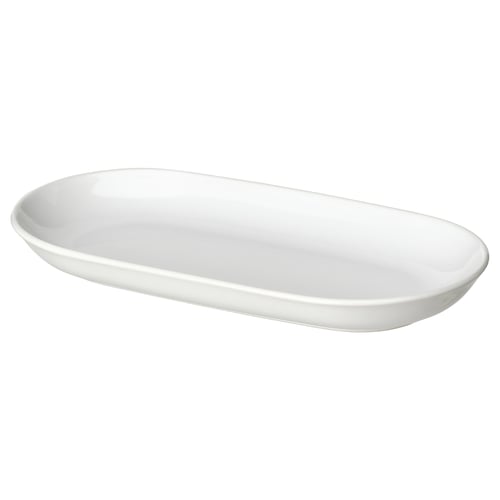 Vas ceramic alungit alb; design neted, minimalist; material din gresie.