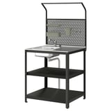Chiuveta de exterior GRILLSKÄR din oțel negru, bol din oțel inoxidabil, spate din plasă, ideală pentru zonele de grătar, include rafturi de depozitare.