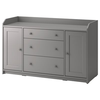 Bufet gri HAUGA cu sertare și dulapuri, design modern, balamale reglabile.