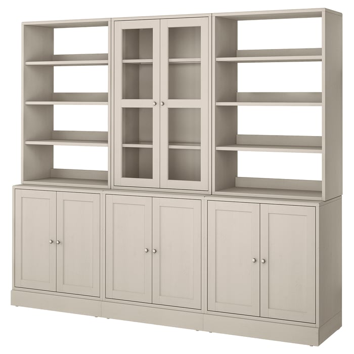 HAVSTA ansamblu depozitare cu uși sticlă, gri-bej, 243x47x212 cm - IKEA