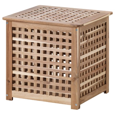 Masă cubică din lemn cu capac, perfectă pentru depozitare. Fabricat din lemn de salcâm maro deschis, cu un design natural și rustic.