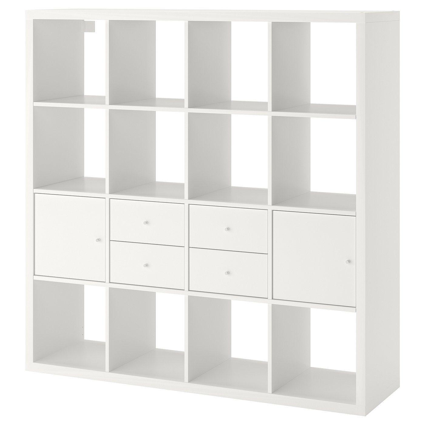 KALLAX etajeră cu 4 organizatoare, alb, 147x147 cm - IKEA