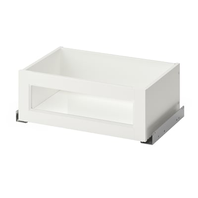 Sertar din sticlă KOMPLEMENT alb cu suporturi metalice.