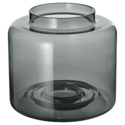 O vază din sticlă gri KONSTFULL cu deschidere largă și bază circulară, concepută pentru a evidenția florile.