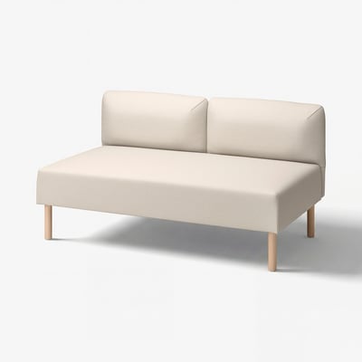 Canapea modulară modernă Lillem, alb-gălbui, cu picioare din lemn, material bej deschis, linii curate și un design minimalist.