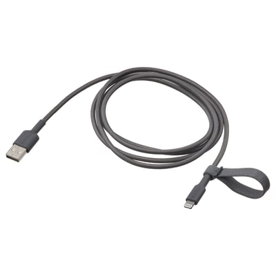 Cablu usb-c gri LILLHULT, 1. 5m, împletit, cu bandă elastică.