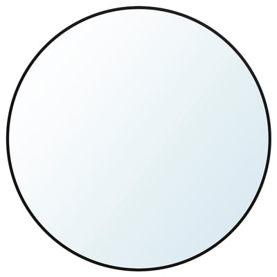 Oglindă rotundă LINDBYN cu ramă neagră, design elegant, potrivită pentru orice cameră.