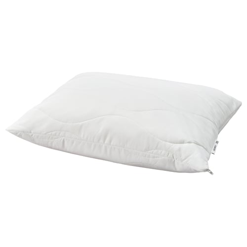 Pernă ergonomică albă din spumă cu memorie mărunțită LÖKSTAMFLY, husă matlasată, formă pătrată.