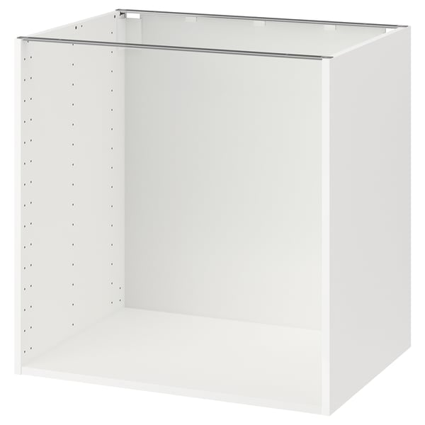 Un cadru de dulap de bucătărie METOD alb. Este un design modern, dreptunghiular, cu un aspect elegant, curat și găuri gata făcute pentru reglarea raftului.