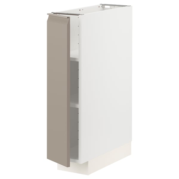 Unitate de bucătărie METOD, albă, pătrată, minimalistă cu ușă gri-bej mat, mâner elegant.