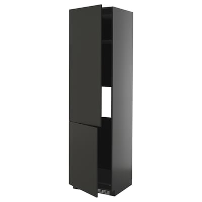 Dulap de bucătărie negru, înalt, cu două uși, design modern de la ikea.