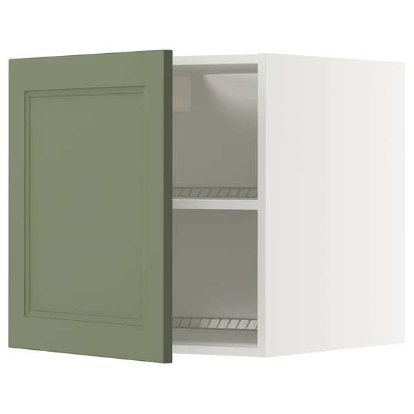 Dulap de perete METOD în gri-verde cu rafturi reglabile, formă pătrată, design minimalist.