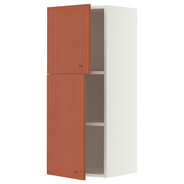 METOD Corp suspendat+poliţe/2uşi, alb/Terrsjö model ondulat roșu-maro, 40x100 cm