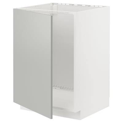 Dulap de bucătărie METOD alb, aspect curat modern, gri deschis, formă dreptunghiulară, plăci de fibre și plăci aglomerate.