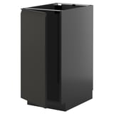Dulap de bucătărie negru, design modern și elegant, finisaj lucios, formă pătrată, mânere integrate.