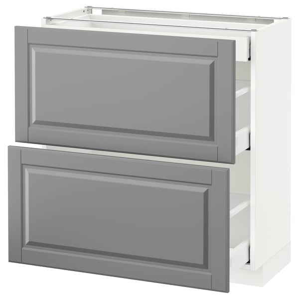 Această imagine arată un dulap de bucătărie METOD gri și alb cu două sertare. Are un design modern, clasic.