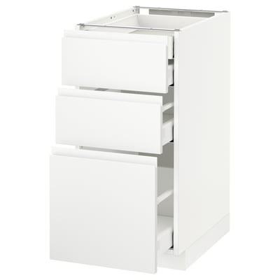 Dulap de bucătărie ikea METOD alb cu trei sertare deschise, design minimalist elegant.