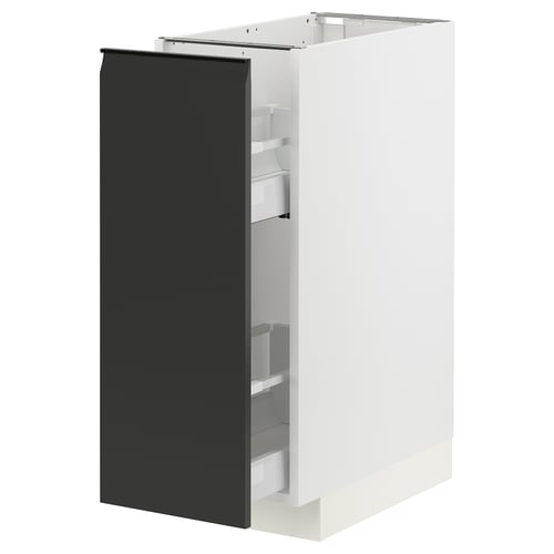 Dulap de bucătărie modern în alb cu ușă neagră, formă pătrată, design cu ecran plat.