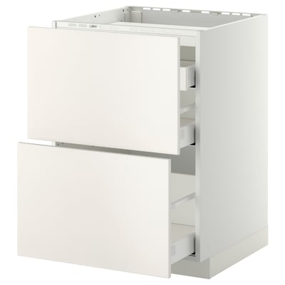Dulap de bucătărie METOD alb cu două sertare deschise, margini netede, design modern.