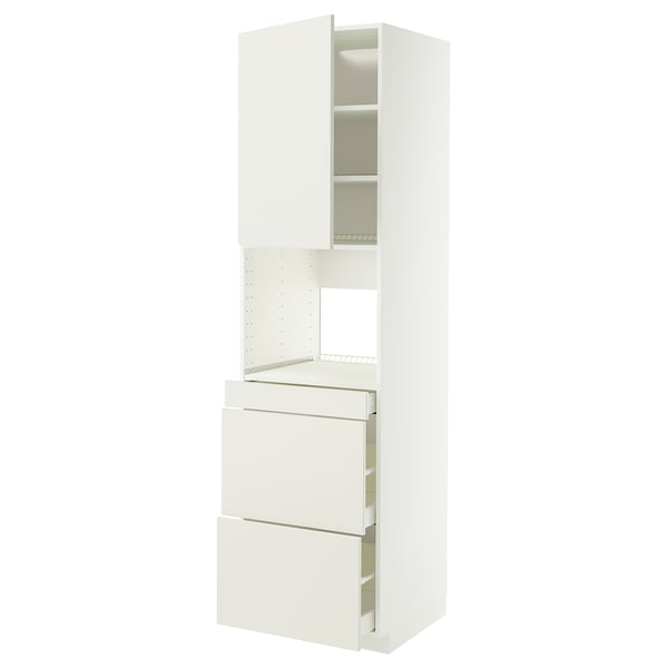 METOD / MAXIMERA Corp înalt cuptor/micro/uşă/3 sert, alb/Veddinge alb, 60x60x220 cm